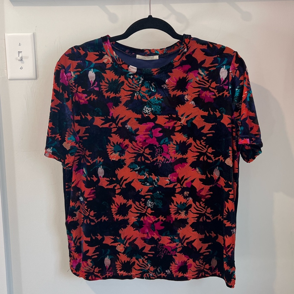 Zara Trafaluc Velvet Burnout Tee Shirt Top Medium - Picture 2 of 6